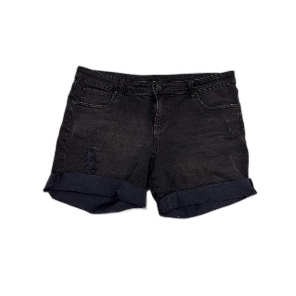 Kut from the Kloth Black Distressed Denim Jean Black Shorts Size 14